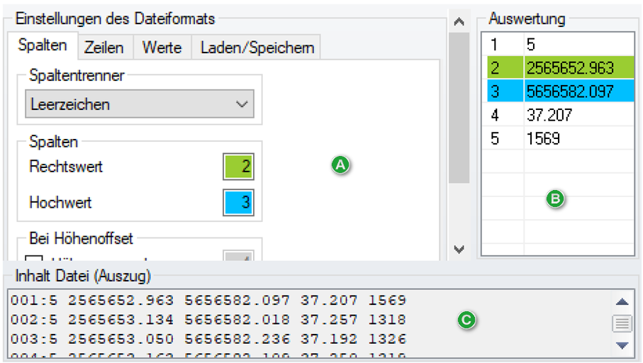 1985 Textformat Einstellungen Koordinatendatei (Textformat)